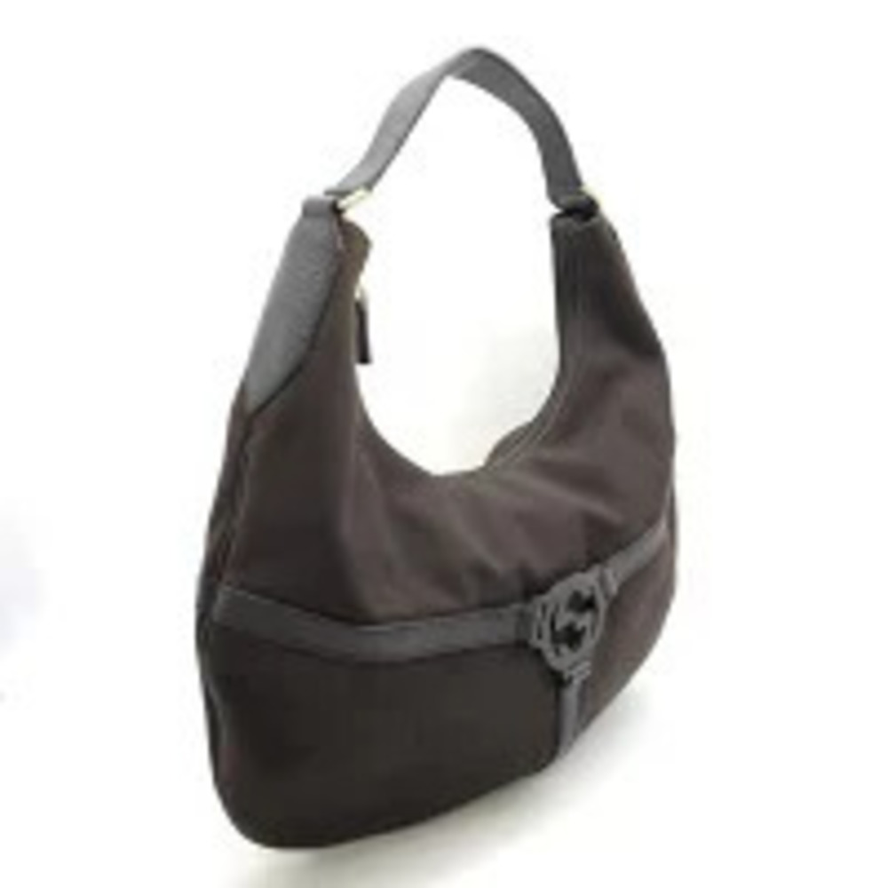 Gucci Hobo Bag Shoulder Handbag Canvas Leather Dark Brown - Picture 2 of 8
